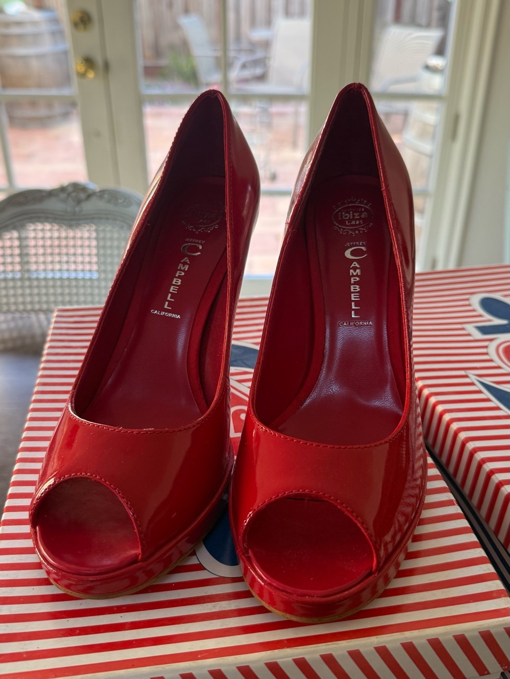 Jeffrey Campbell Red Patent Peep-Toe Heels